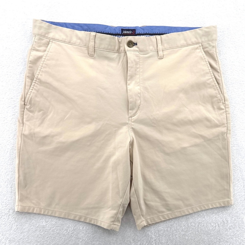 Johnnie-O Mens Golf Natural Performance Shorts 36 Beige Stretch Chino Flat Front